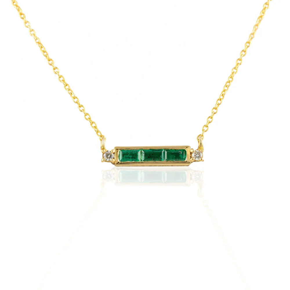 Fashionable Natural Emerald & Diamond 14K Yellow Gold Long Chain Necklace