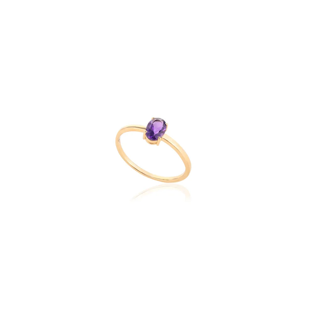 Tranding Natural Birthstone Oval Shape Amethyst 18K Yellow Gold Set