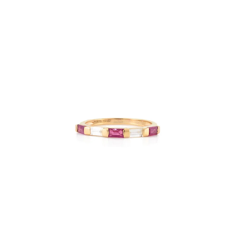 Handmade Jewelry 18K Yellow Gold Natural Ruby & Diamond Half Eternity Band Ring