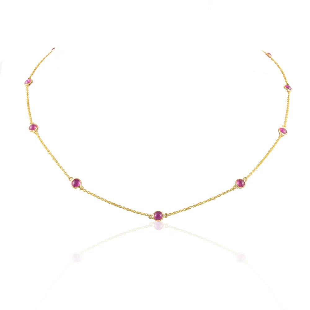 Handcrafted Natural Precious Gemstone Ruby 14K Solid Yellow Gold Adjustable Necklace