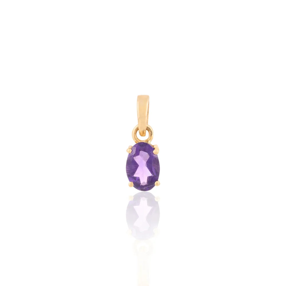 Delicate Jewelry Natural Amethyst 18K Solid Yellow Gold Oval Cut Pendant