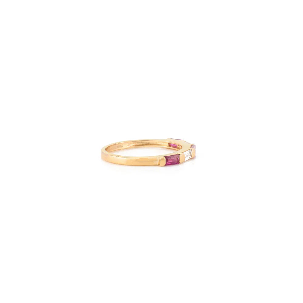 Handmade Jewelry 18K Yellow Gold Natural Ruby & Diamond Half Eternity Band Ring