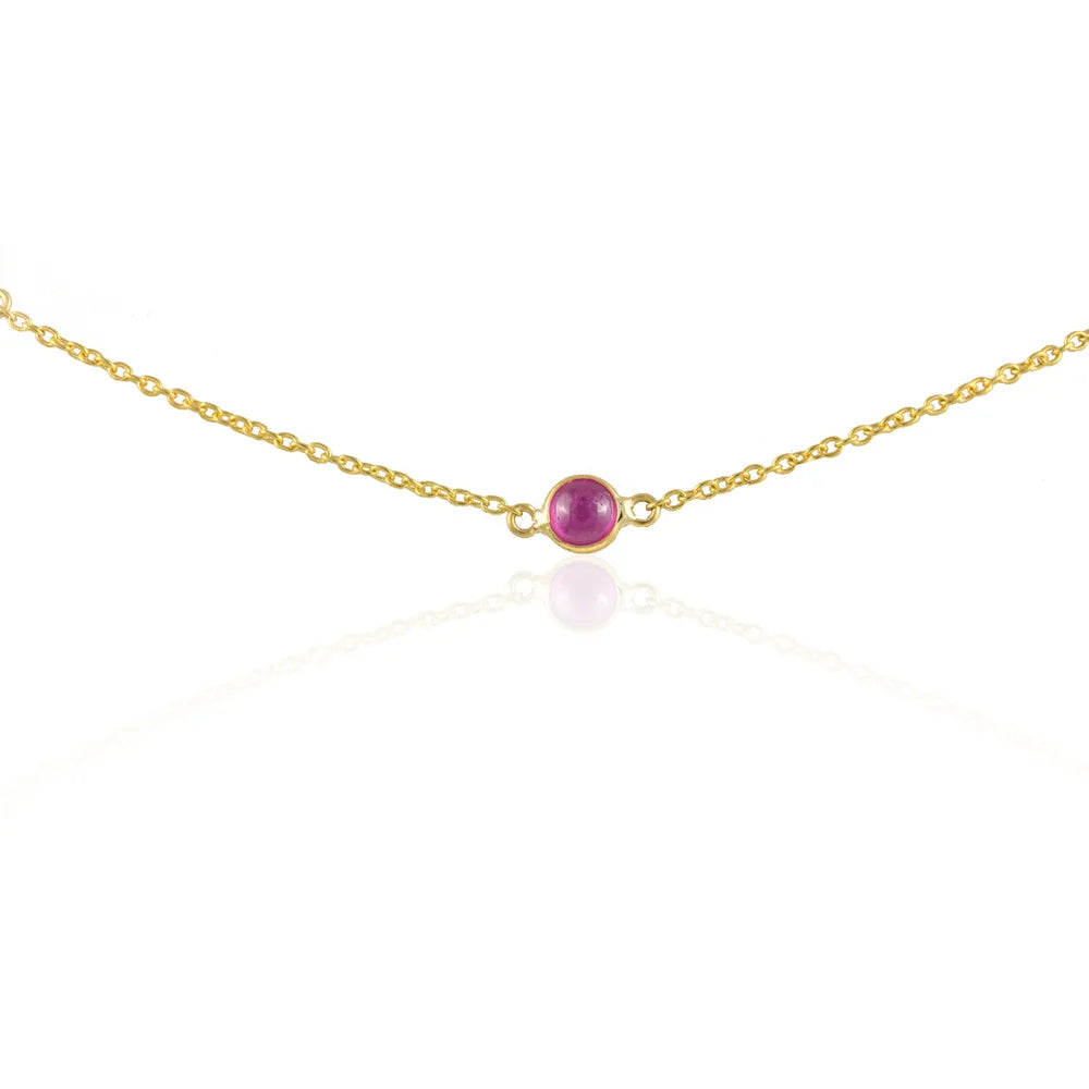 Handcrafted Natural Precious Gemstone Ruby 14K Solid Yellow Gold Adjustable Necklace