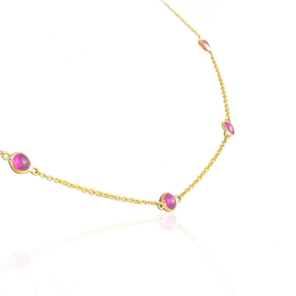 Handcrafted Natural Precious Gemstone Ruby 14K Solid Yellow Gold Adjustable Necklace