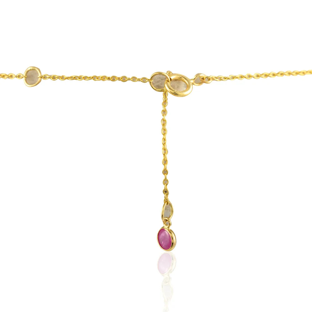 Handcrafted Natural Precious Gemstone Ruby 14K Solid Yellow Gold Adjustable Necklace