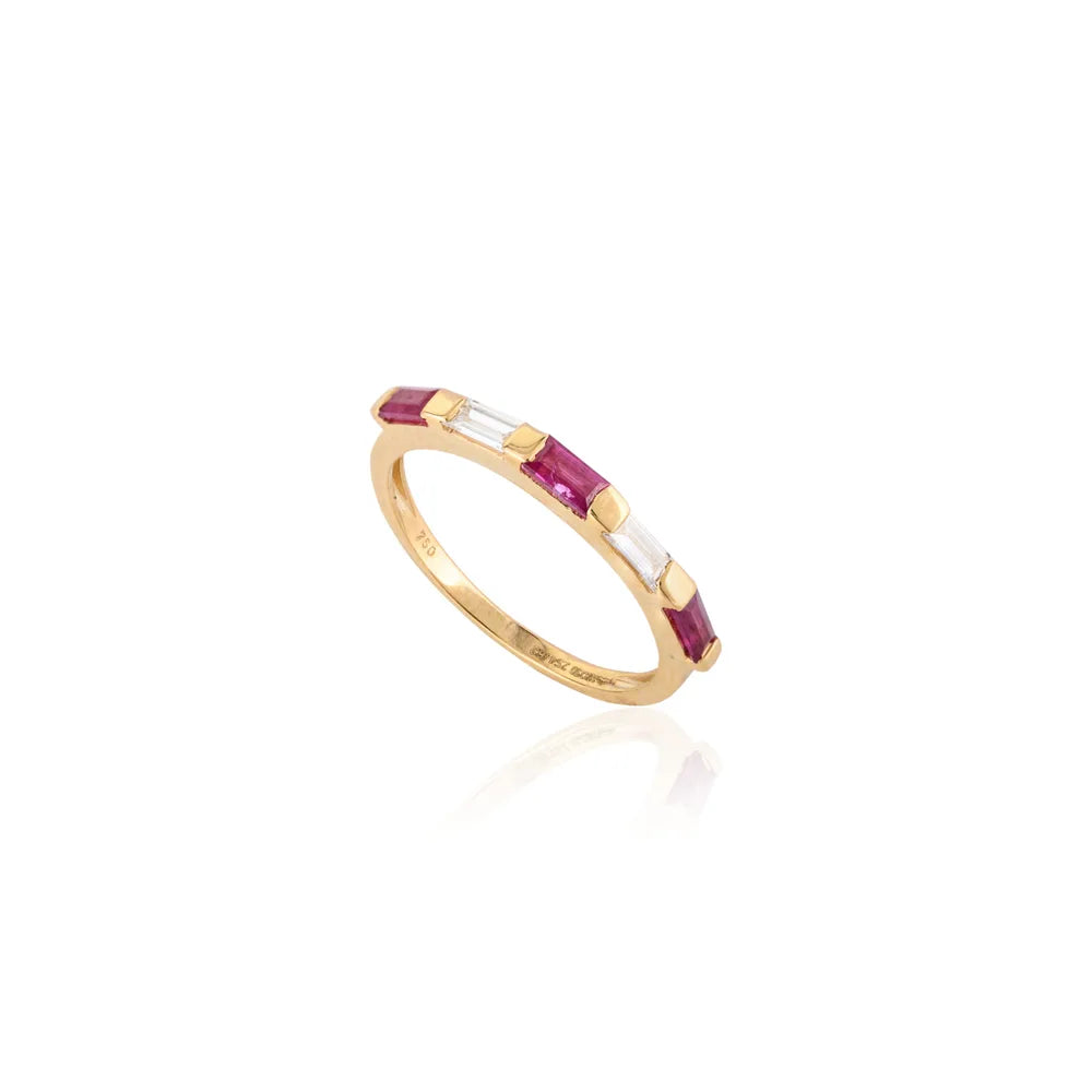 Handmade Jewelry 18K Yellow Gold Natural Ruby & Diamond Half Eternity Band Ring