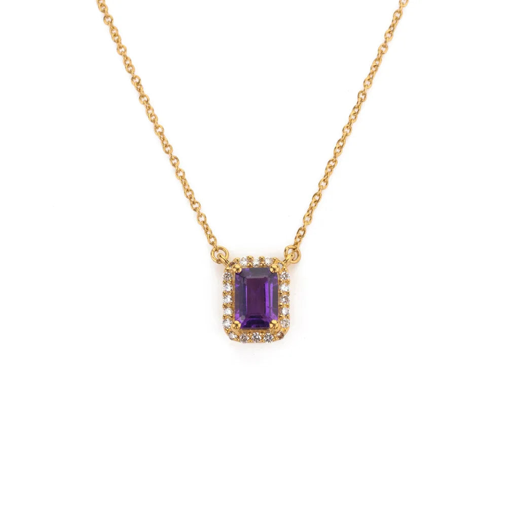 Wholesale Jewelry Octagon Shape 14K Yellow Solid Gold Amethyst Necklace