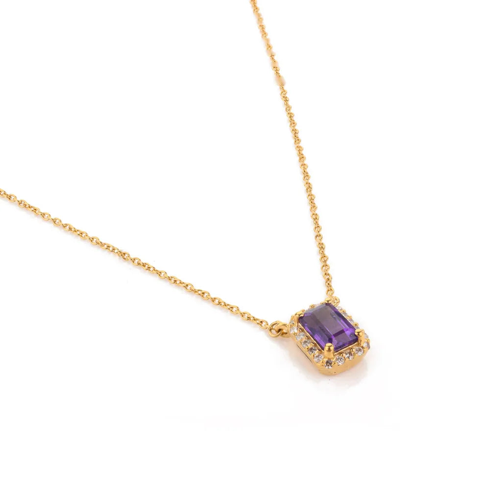 Wholesale Jewelry Octagon Shape 14K Yellow Solid Gold Amethyst Necklace