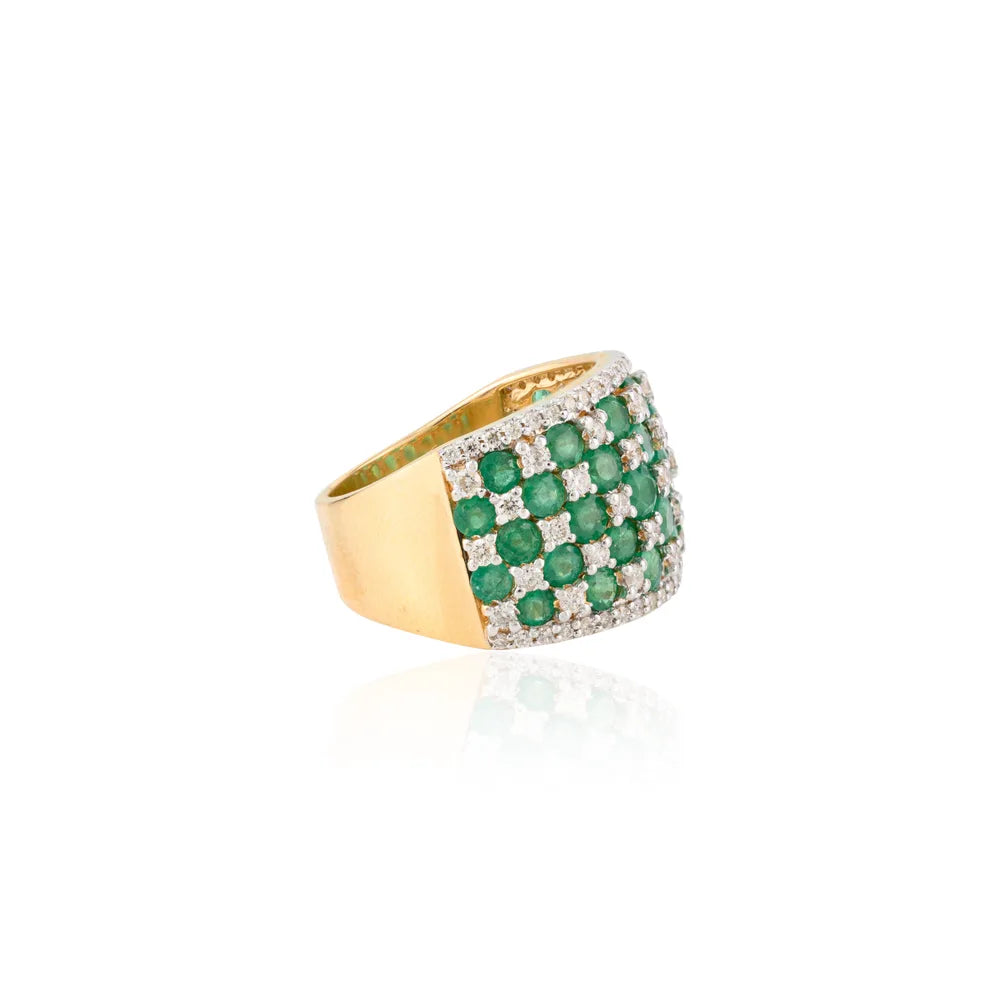 Wholesale Jewelry 18K Solid Yellow Gold Emerald & Diamond Wedding Band Ring