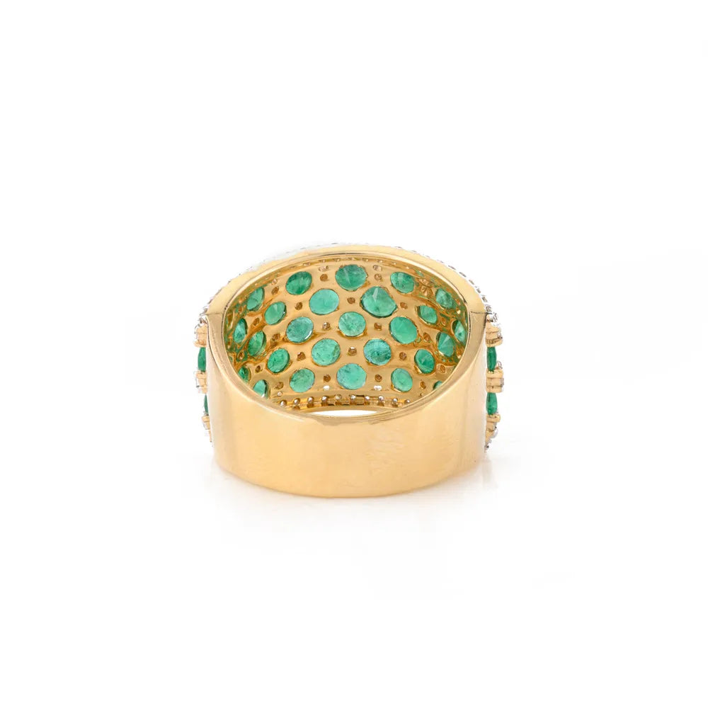 Wholesale Jewelry 18K Solid Yellow Gold Emerald & Diamond Wedding Band Ring