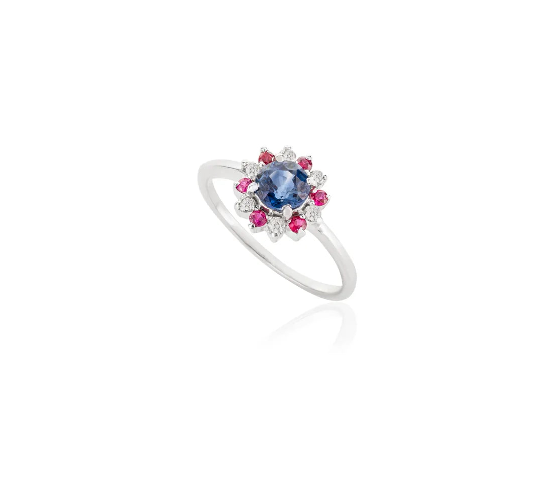 Bulk Jewelry 14K White Gold Blue Sapphire, Ruby & Diamond Handmade Ring