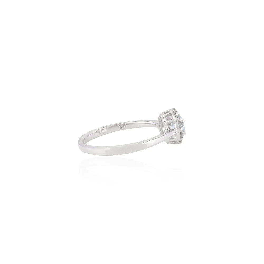 Round Aquamarine & Diamond 14K Solid White Gold Engagement Ring