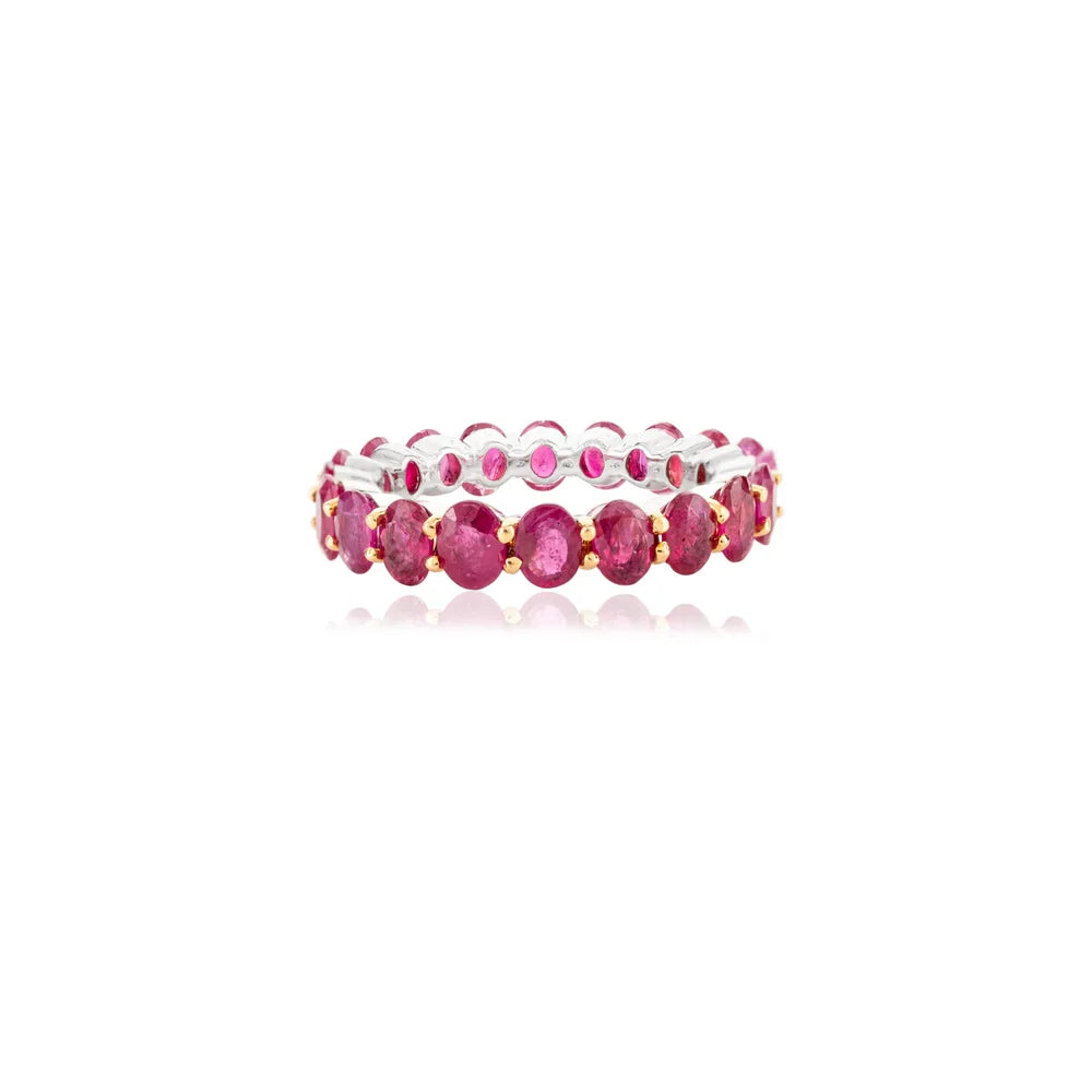 Trending Jewelry 14K Solid White Gold Natural Ruby Full Eternity Band Ring