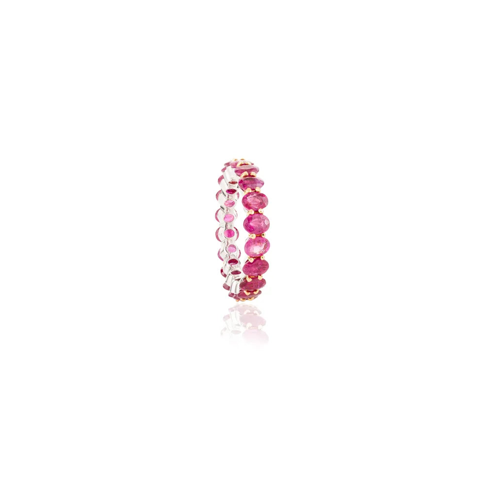 Trending Jewelry 14K Solid White Gold Natural Ruby Full Eternity Band Ring