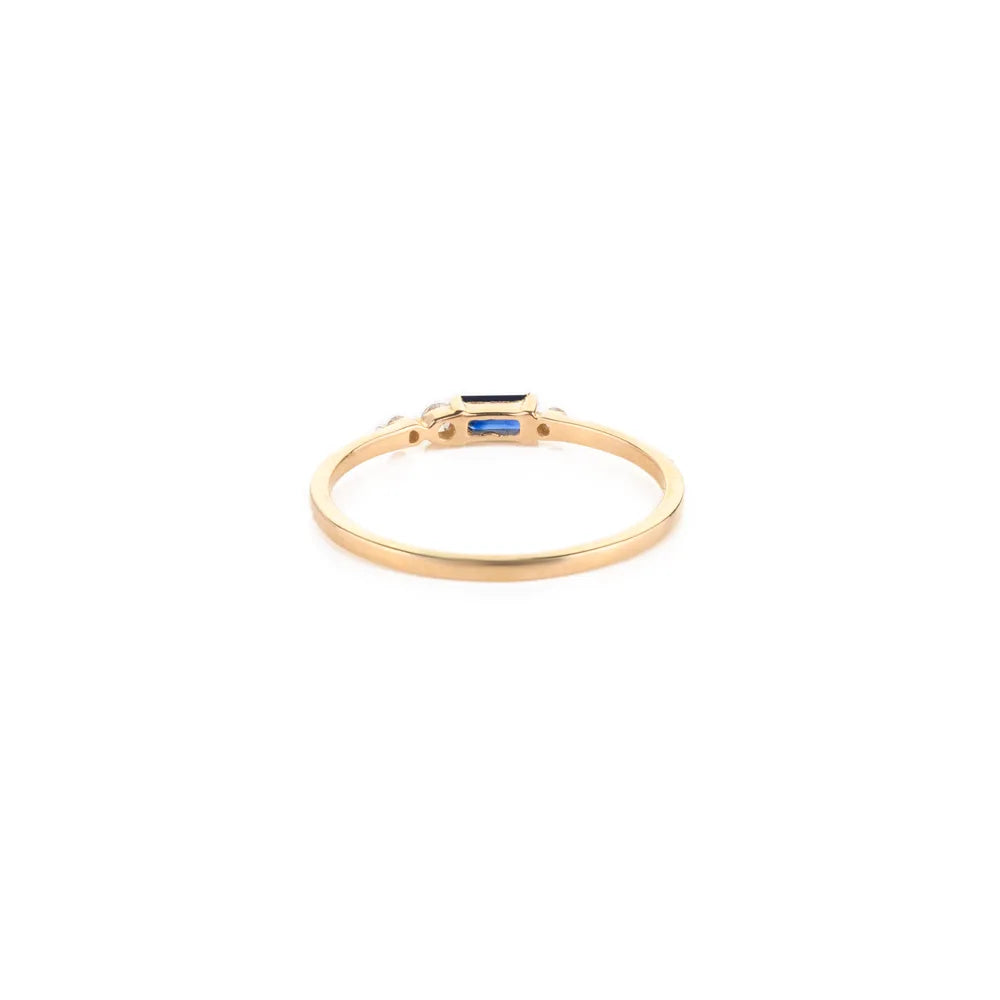 14K Yellow Gold Natural Gemstone Blue Sapphire & Diamond Unique Ring