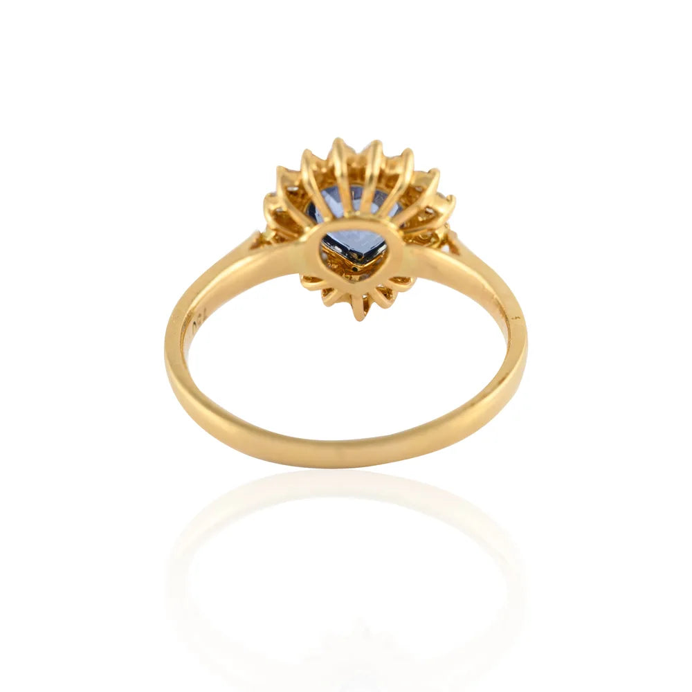 Handmade Natural Blue Sapphire & Diamond 18K Solid Yellow Gold Birthstone Ring