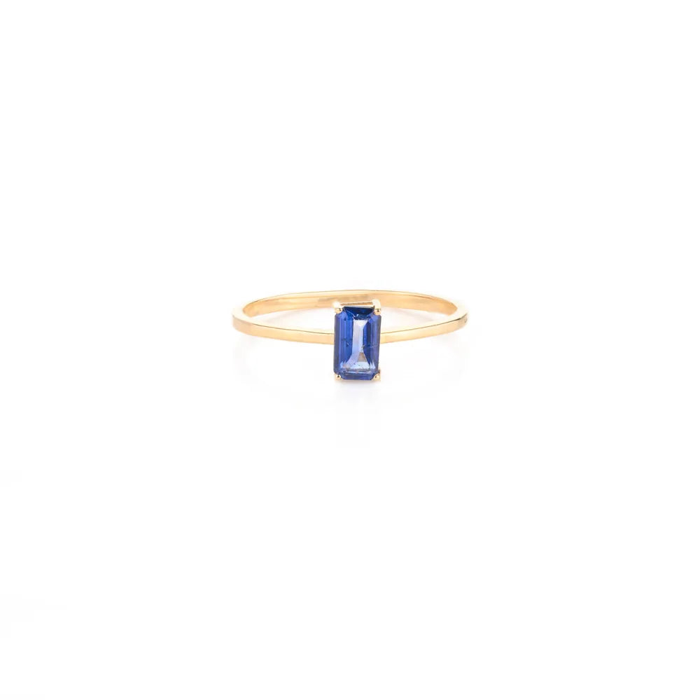 High Quality Natural Blue Sapphire 18K Solid Yellow Gold Stackable Ring