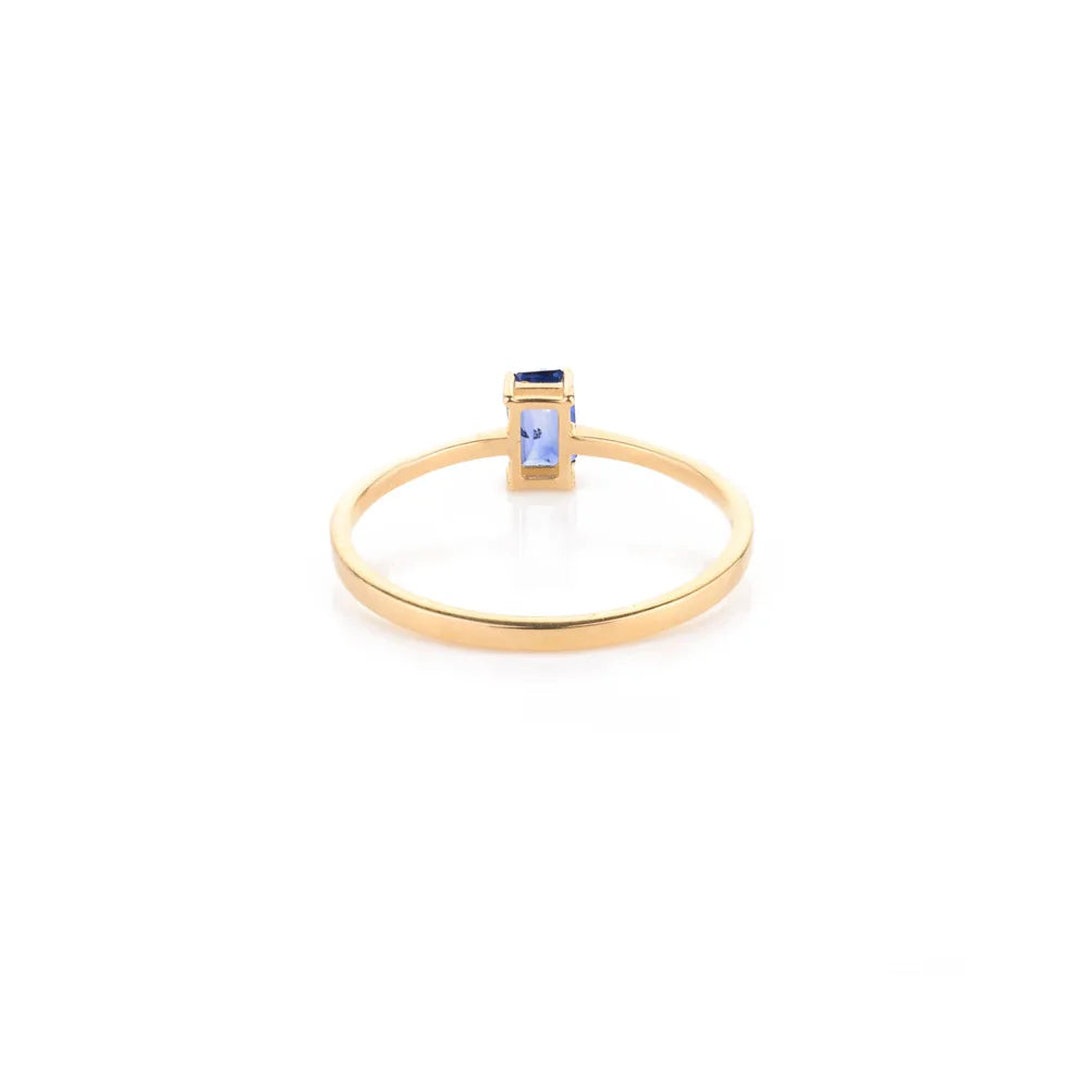 High Quality Natural Blue Sapphire 18K Solid Yellow Gold Stackable Ring