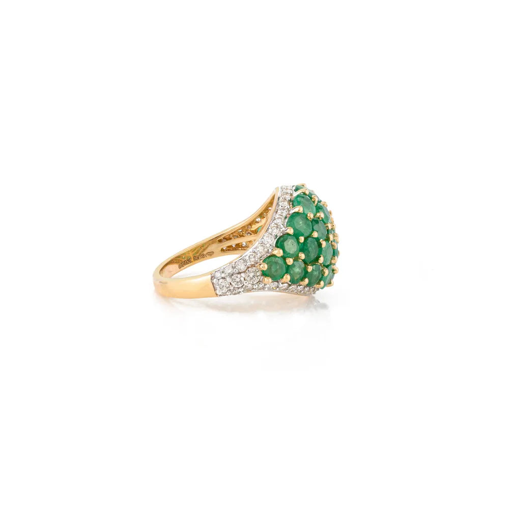 Handcrafted Jewelry Emerald & Diamond 18K Yellow Gold May Birthstone Dome Ring