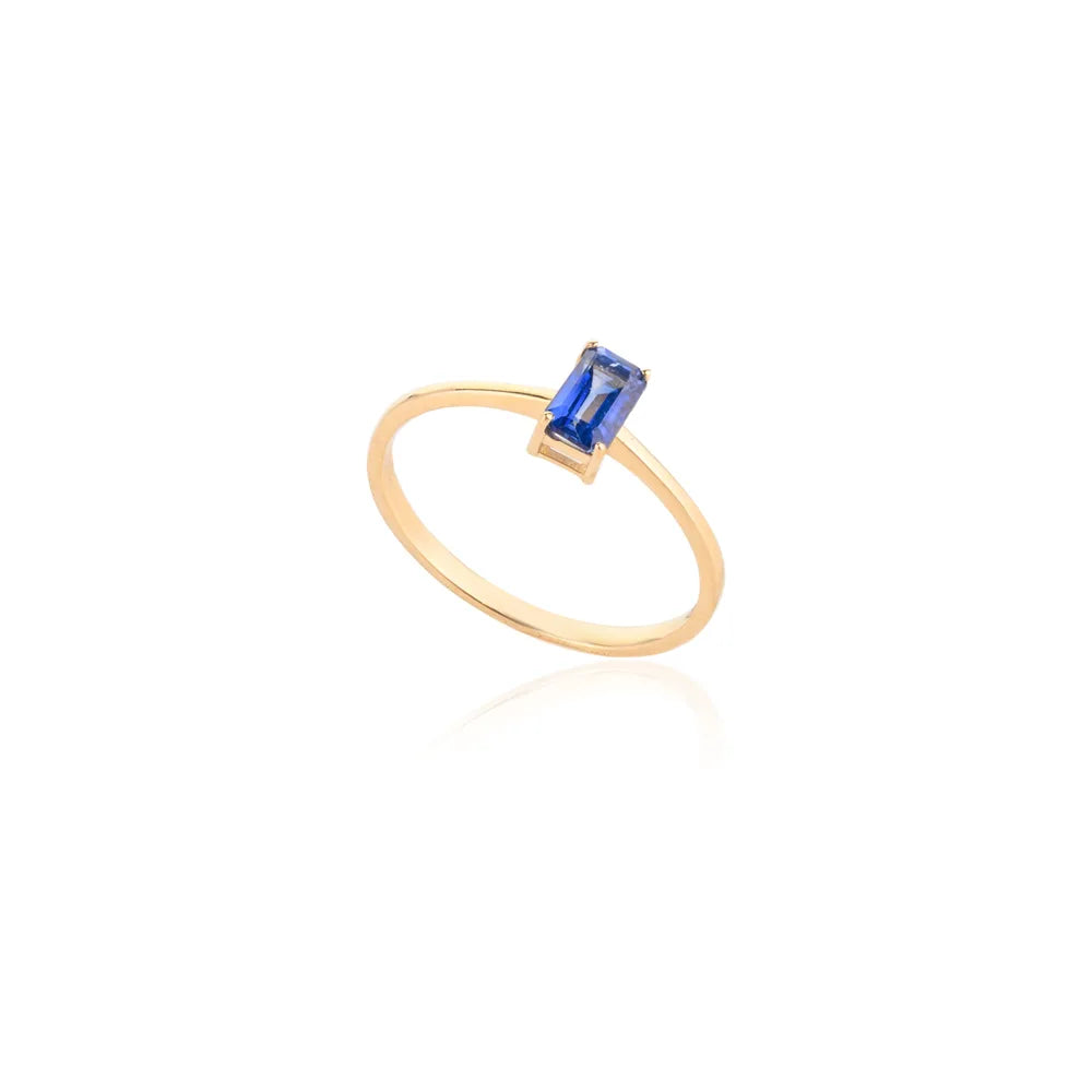 High Quality Natural Blue Sapphire 18K Solid Yellow Gold Stackable Ring