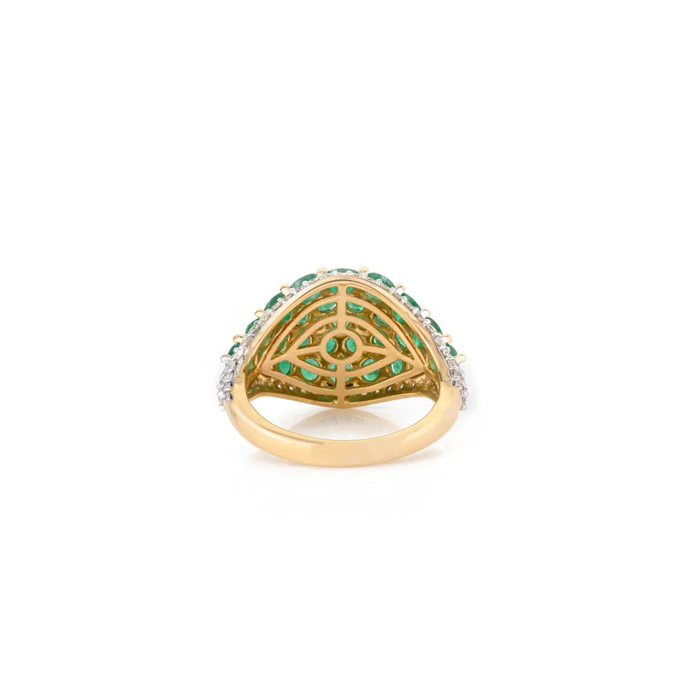 Handcrafted Jewelry Emerald & Diamond 18K Yellow Gold May Birthstone Dome Ring