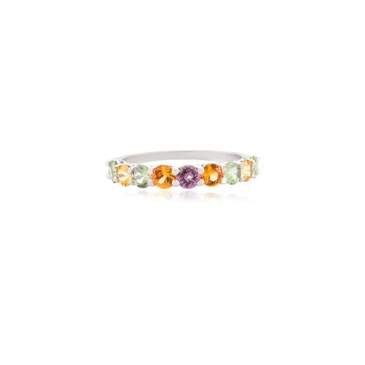 Bulk Jewelry 14K Solid White Gold Multi Gemstone Half Eternity Band Ring