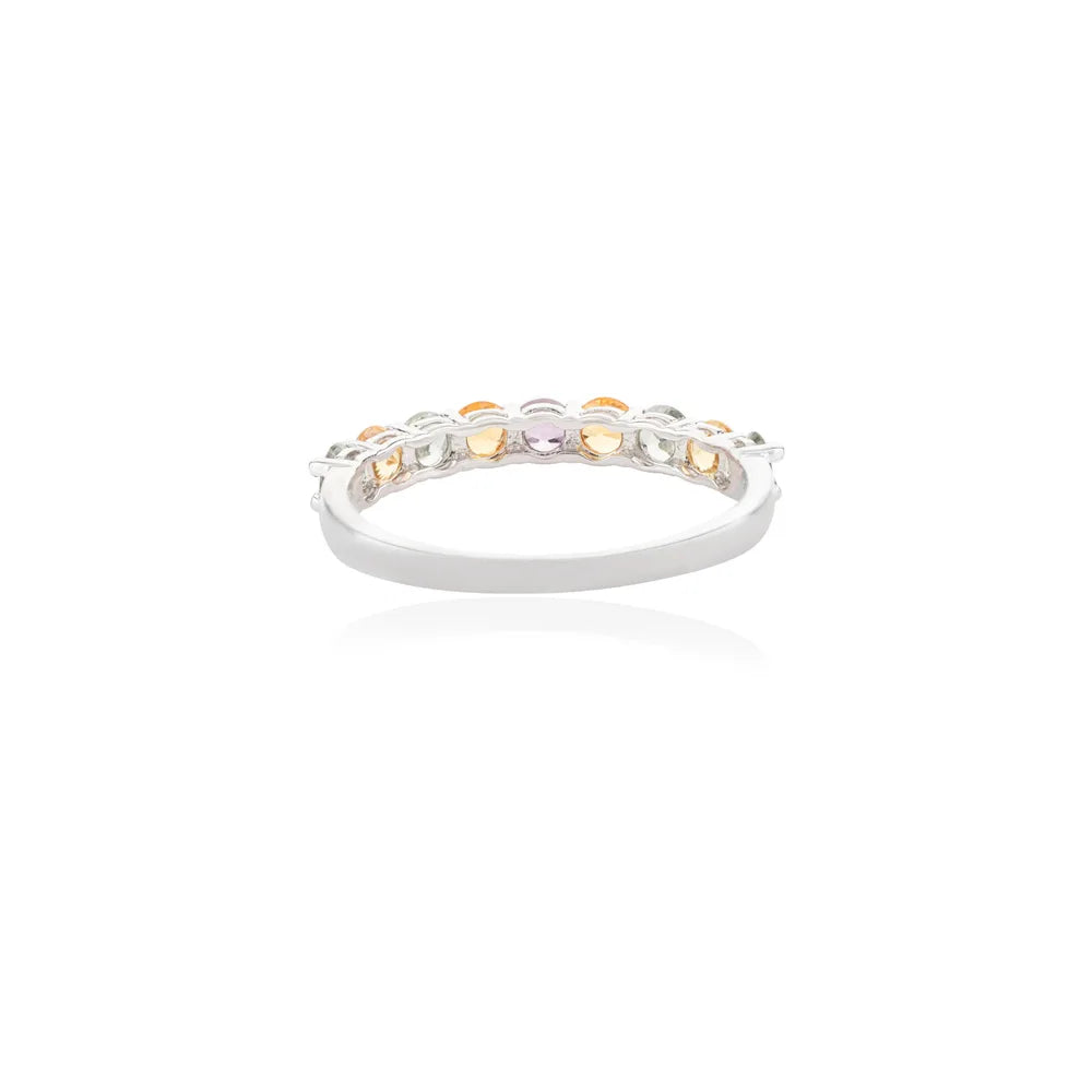 Bulk Jewelry 14K Solid White Gold Multi Gemstone Half Eternity Band Ring