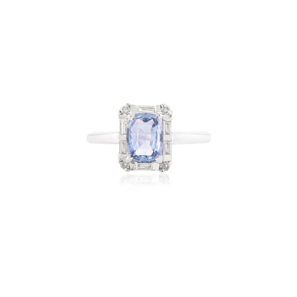 Fine Jewelry Natural Oval Cut Blue Sapphire & Diamond 14K White Gold Ring