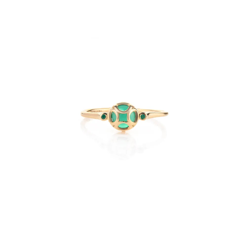 Trending Jewelry 18K Yellow Solid Gold Green Onyx Round Gemstone Ring