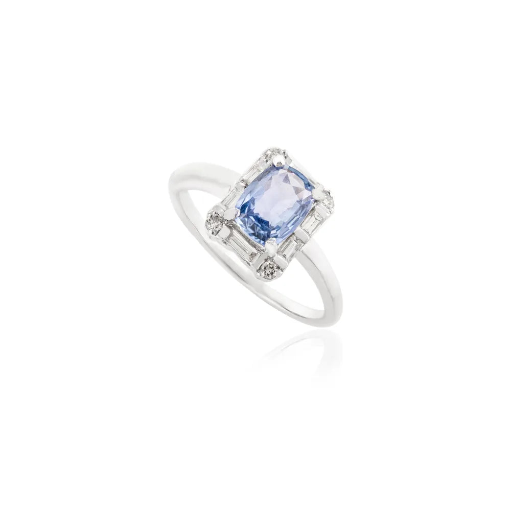 Fine Jewelry Natural Oval Cut Blue Sapphire & Diamond 14K White Gold Ring