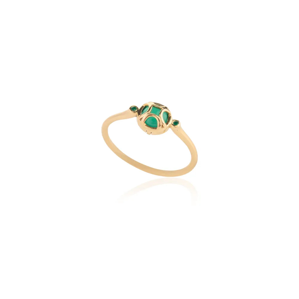 Trending Jewelry 18K Yellow Solid Gold Green Onyx Round Gemstone Ring