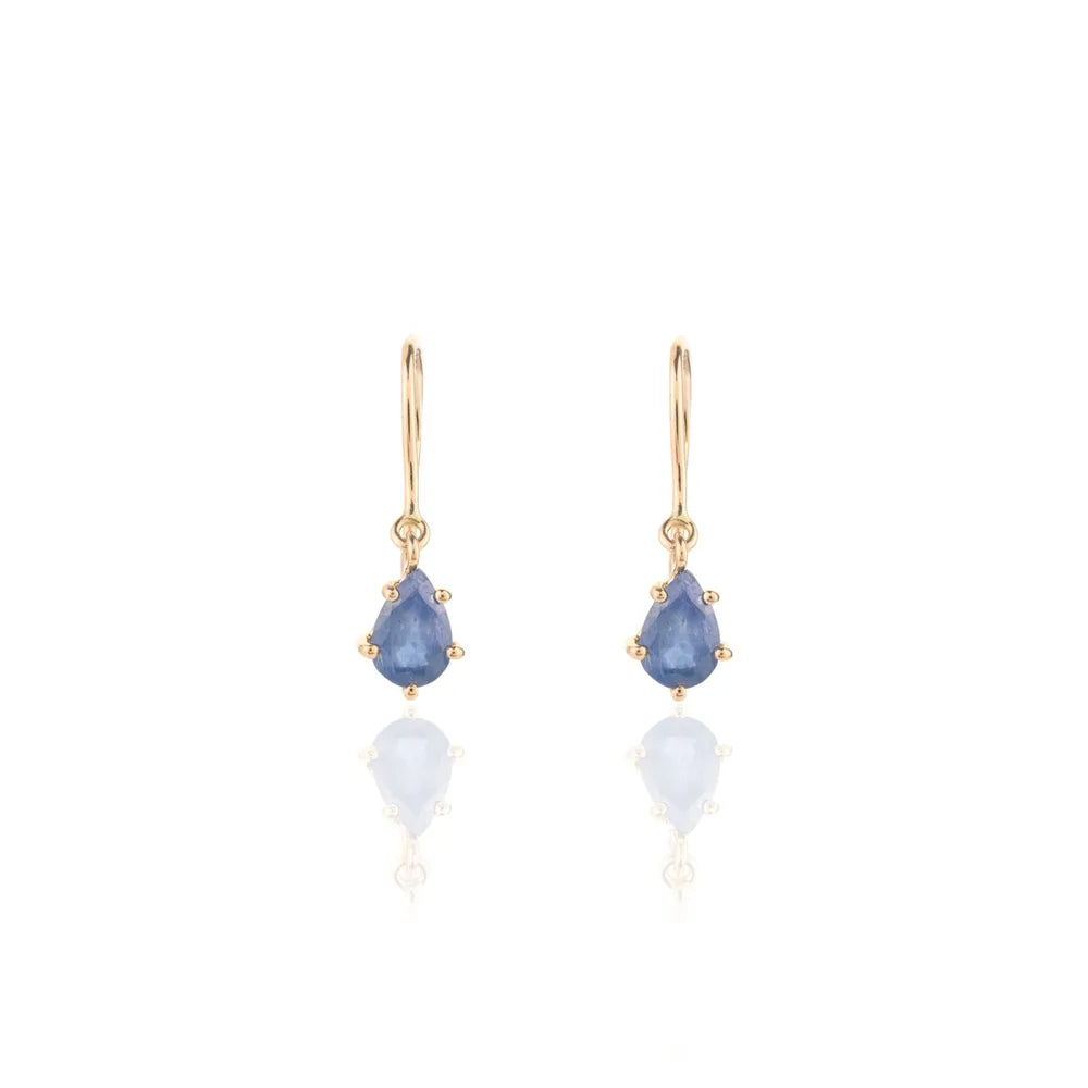 High Quality Natural Pear Blue Sapphire Yellow Gold Ear Wire Earrings