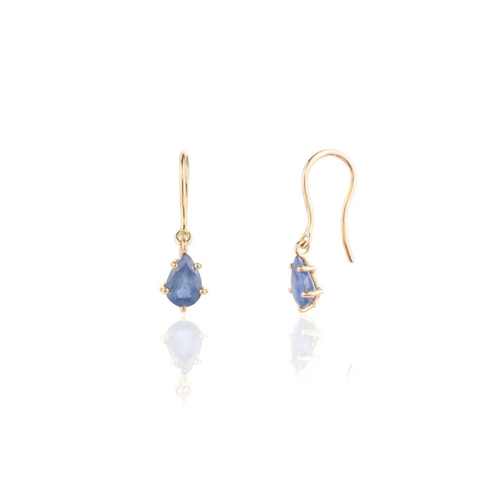 High Quality Natural Pear Blue Sapphire Yellow Gold Ear Wire Earrings