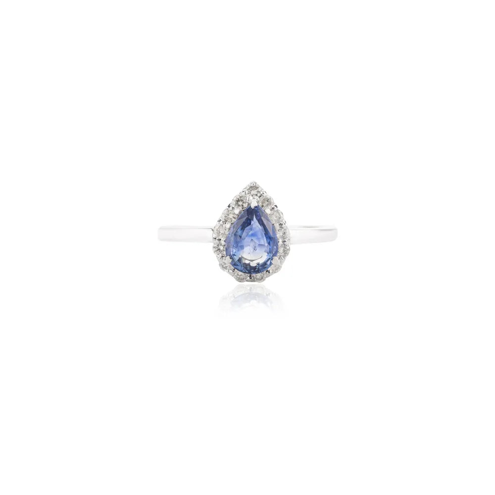 Natural Blue Sapphire & Diamond 14K White Gold September Birthstone Ring