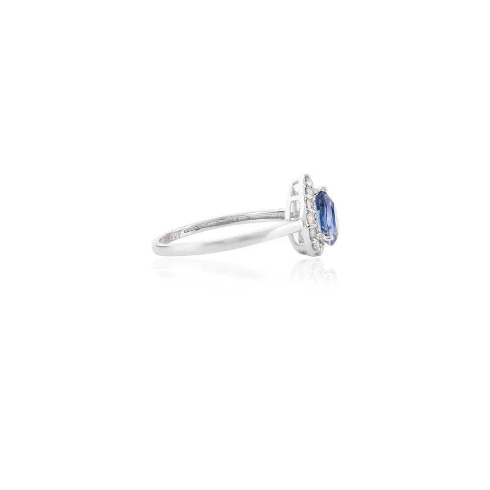 Natural Blue Sapphire & Diamond 14K White Gold September Birthstone Ring