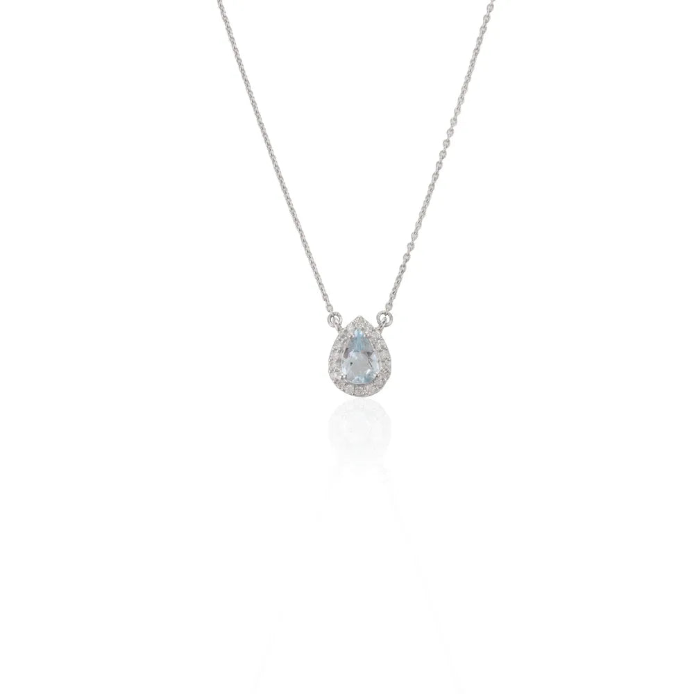 Handmade Jewelry Aquamarine & Diamond 14K White Gold Necklace