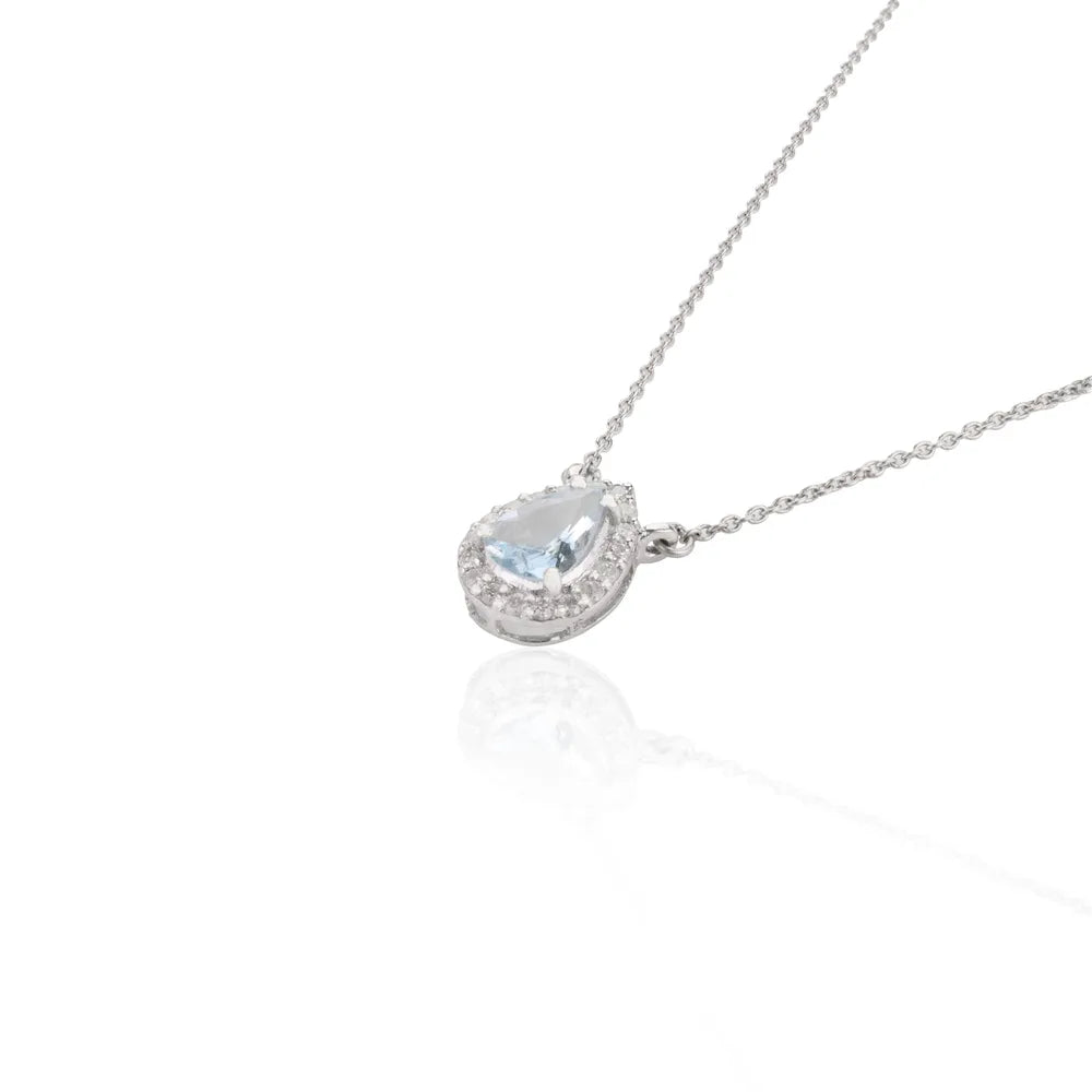 Handmade Jewelry Aquamarine & Diamond 14K White Gold Necklace