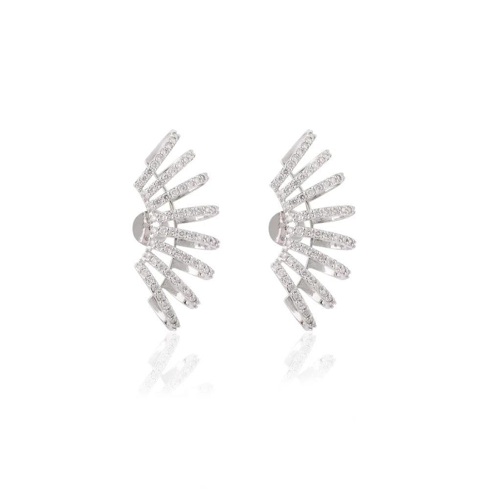 Unique Jewelry Natural Diamond 18K White Gold Cage Stud Earrings