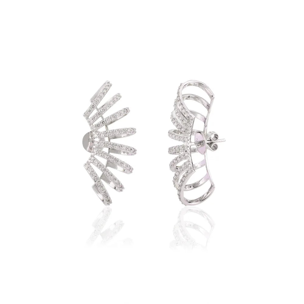 Unique Jewelry Natural Diamond 18K White Gold Cage Stud Earrings