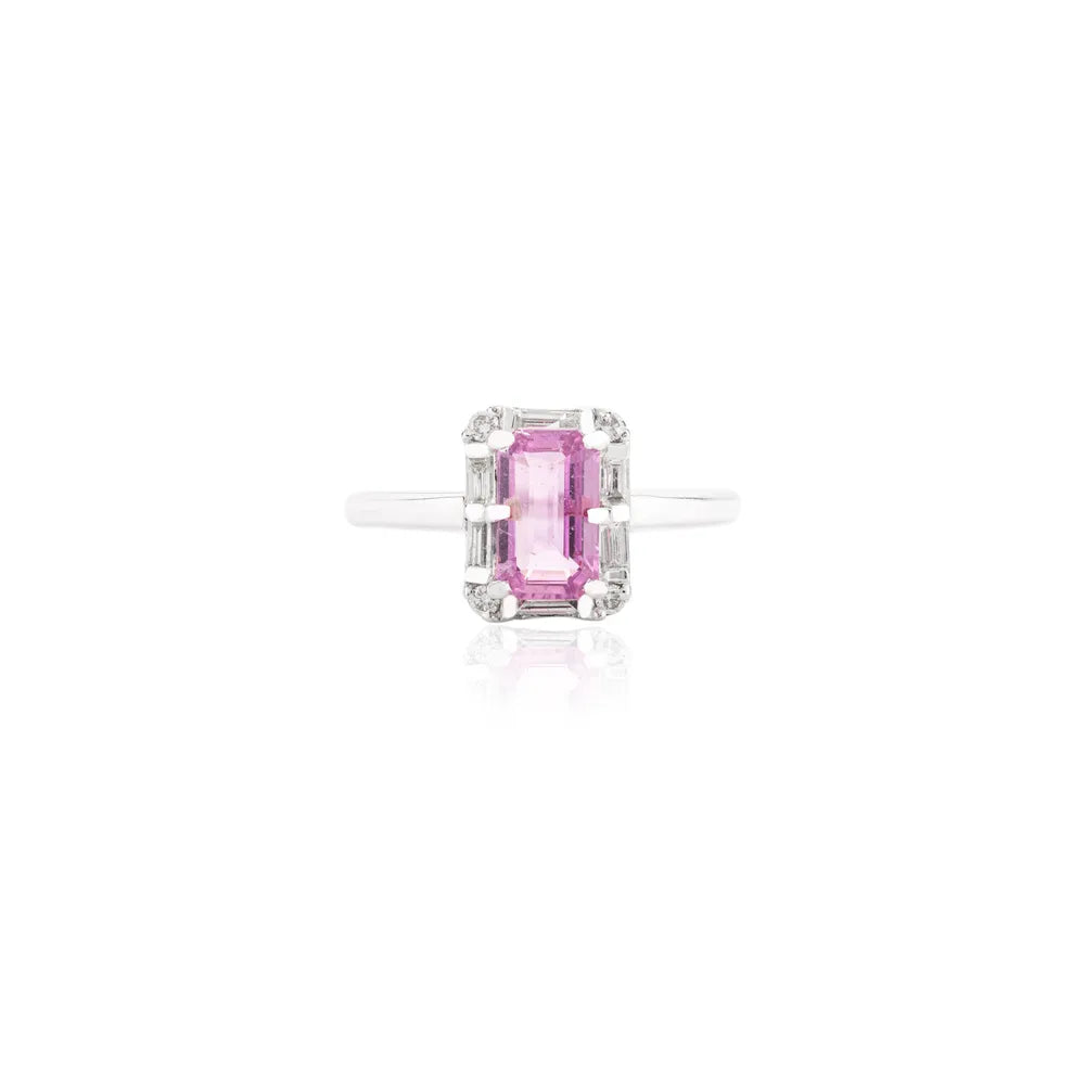 Custom Jewelry Pink Sapphire & Diamond 14K White Gold Engagement Ring