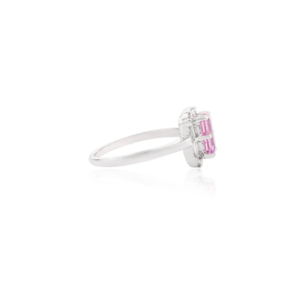 Custom Jewelry Pink Sapphire & Diamond 14K White Gold Engagement Ring