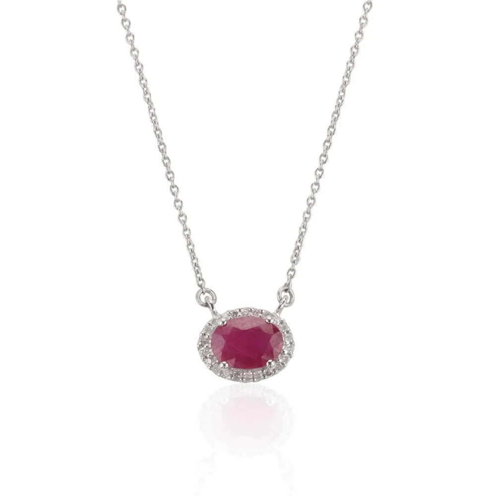 Bulk Jewelry Natural Ruby & Diamond 14K White Gold Long Chain Necklace