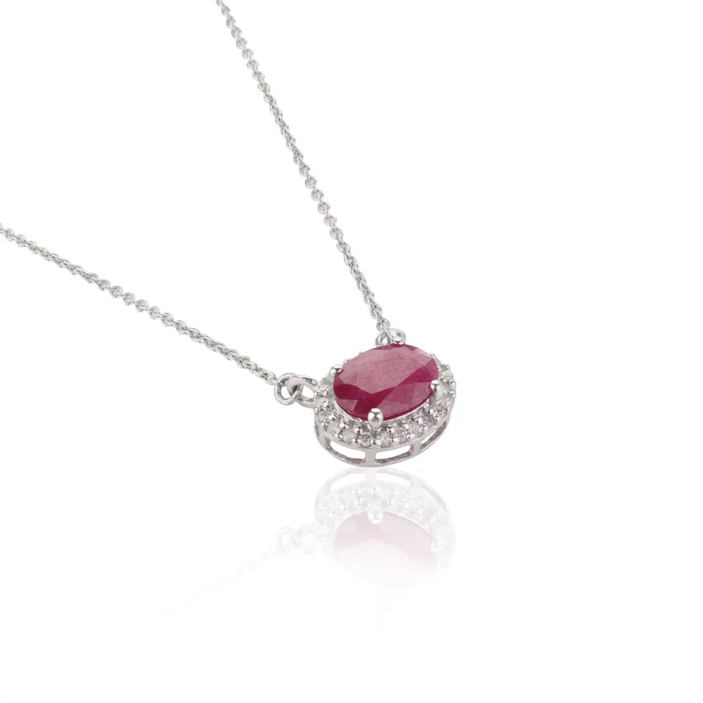 Bulk Jewelry Natural Ruby & Diamond 14K White Gold Long Chain Necklace