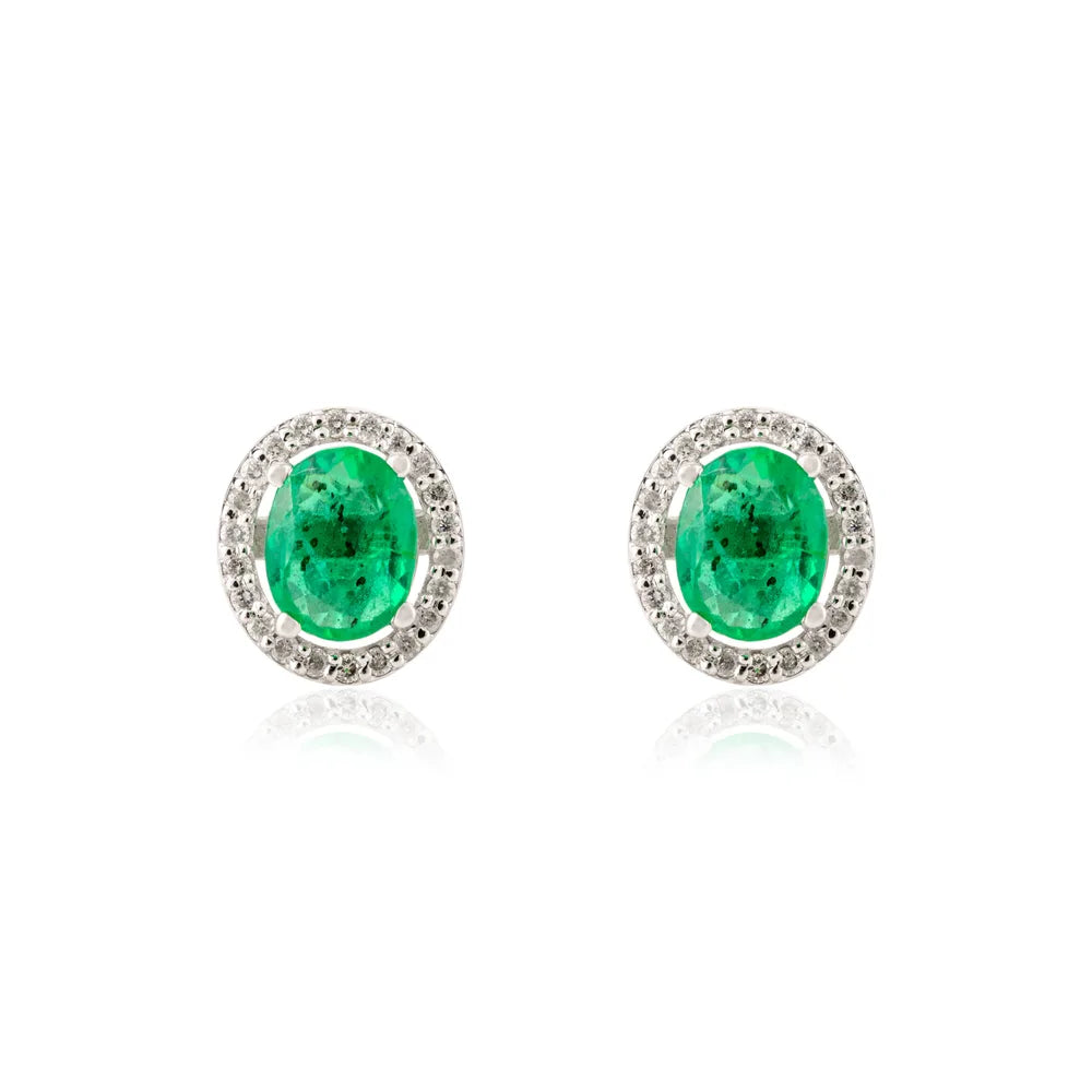 100% Natural Emerald & Diamond Sold White Gold 14K Stud Earrings