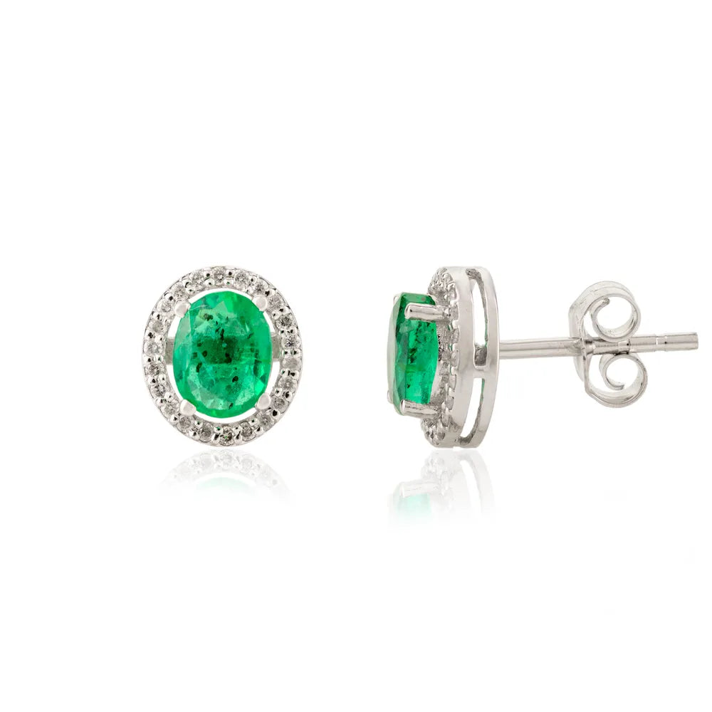 100% Natural Emerald & Diamond Sold White Gold 14K Stud Earrings