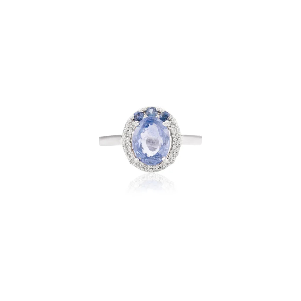 New Arrivals Natural Blue Sapphire & Diamond 14K White Gold Unique Ring