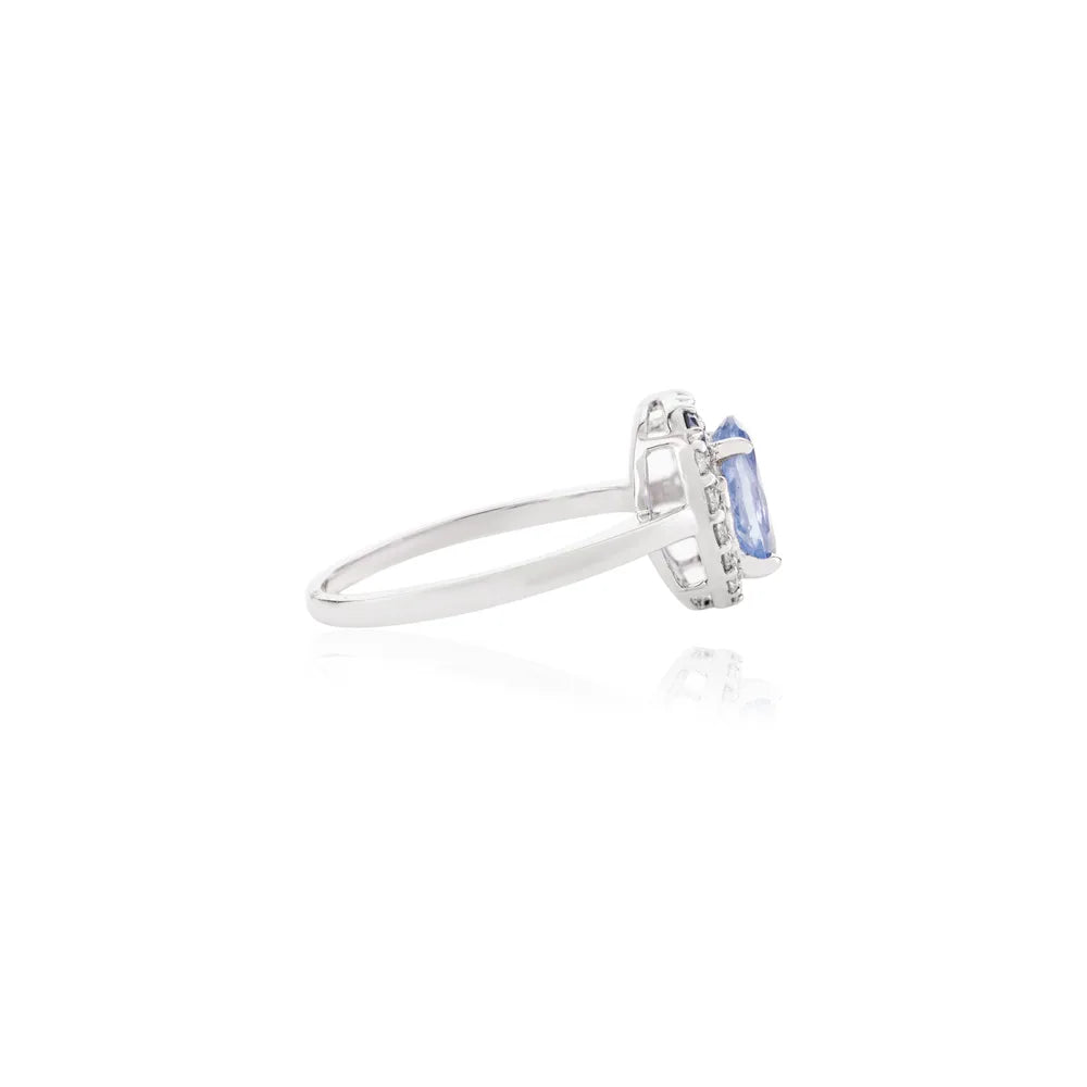 New Arrivals Natural Blue Sapphire & Diamond 14K White Gold Unique Ring