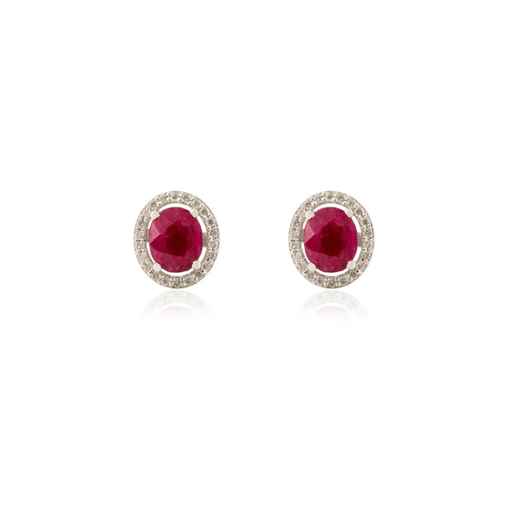 High Quality Product Ruby & Diamond Solid 14K White Gold Stud Earrings