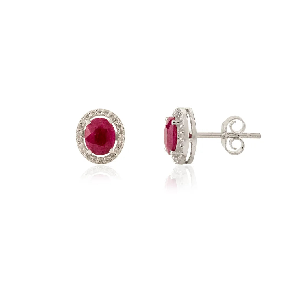 High Quality Product Ruby & Diamond Solid 14K White Gold Stud Earrings