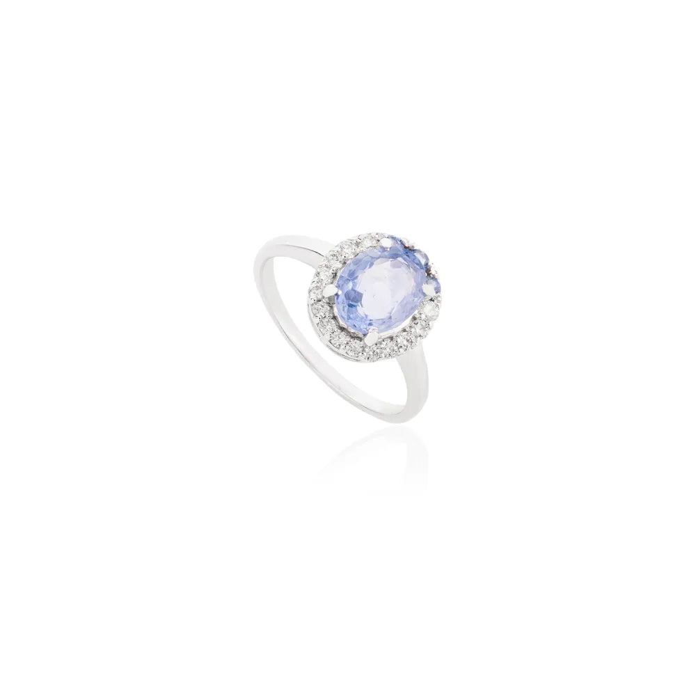 New Arrivals Natural Blue Sapphire & Diamond 14K White Gold Unique Ring